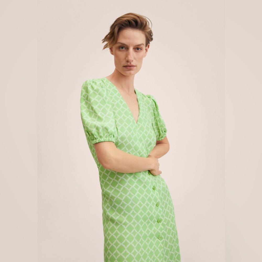 Mango, Women’s Printed dress with balloon sleeves, size 4
